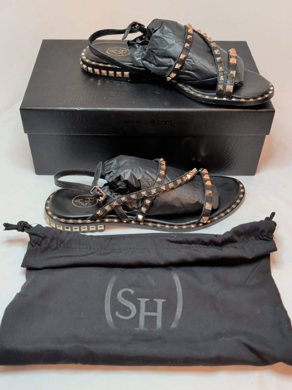 Ash Black and Gold Peace Leather Sandals - Picture 2 of 8
